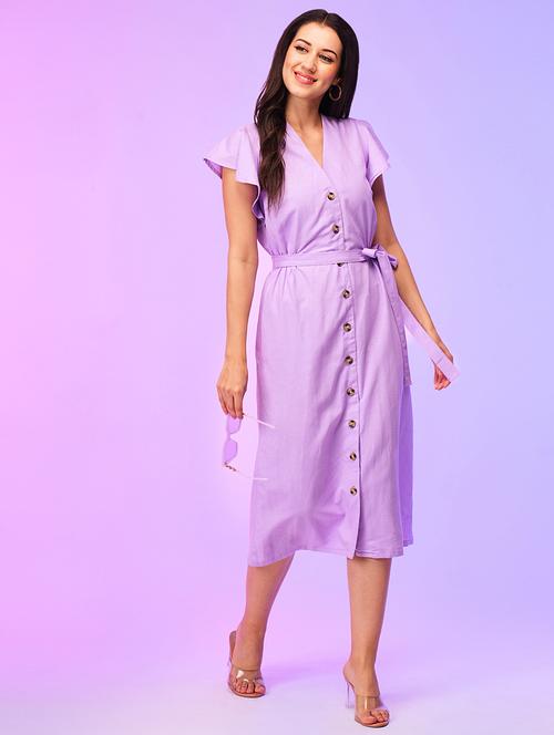 women solid flared sleeves a-line dress - 21116281 -  Standard Image - 0