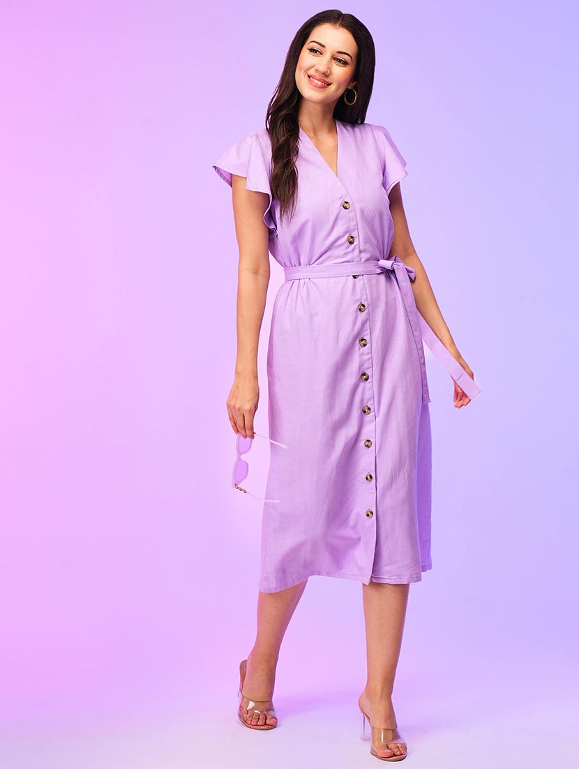 women solid flared sleeves a-line dress - 21116281 -  Zoom Image - 0