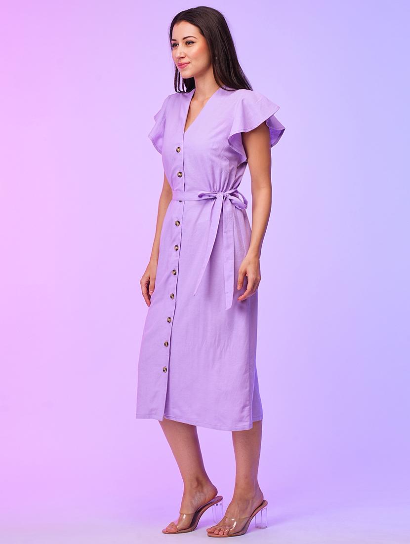 women solid flared sleeves a-line dress - 21116281 - Standard Image - 1