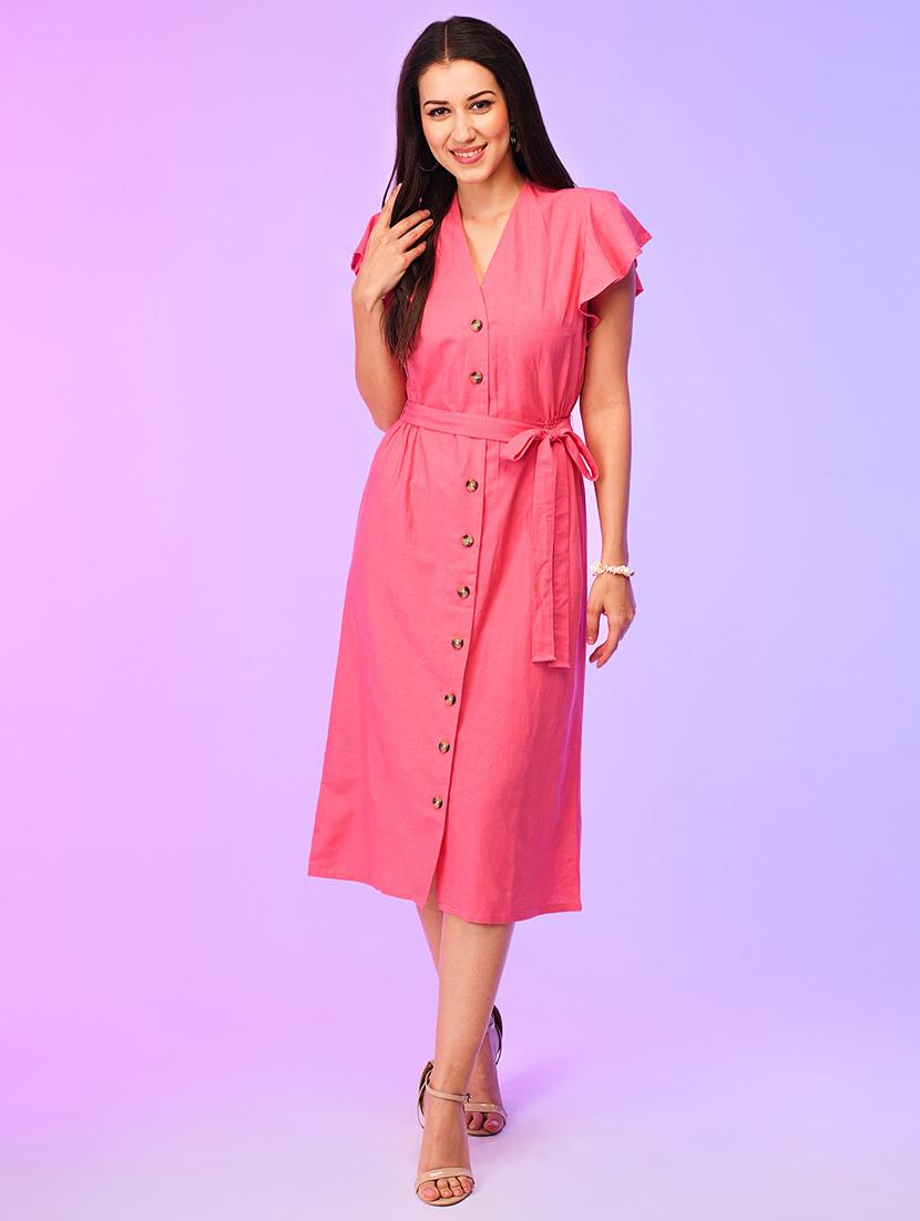 women solid flared sleeves a-line dress - 21116282 -  Zoom Image - 0
