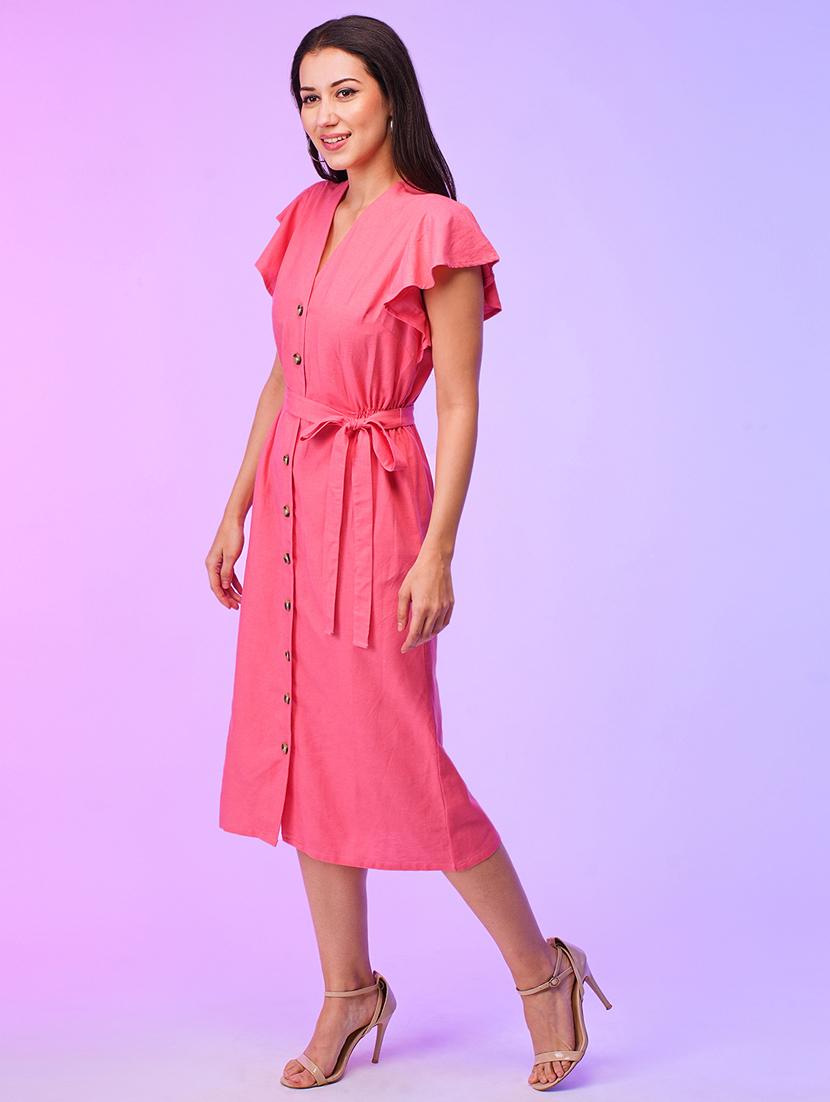 women solid flared sleeves a-line dress - 21116282 -  Standard Image - 1