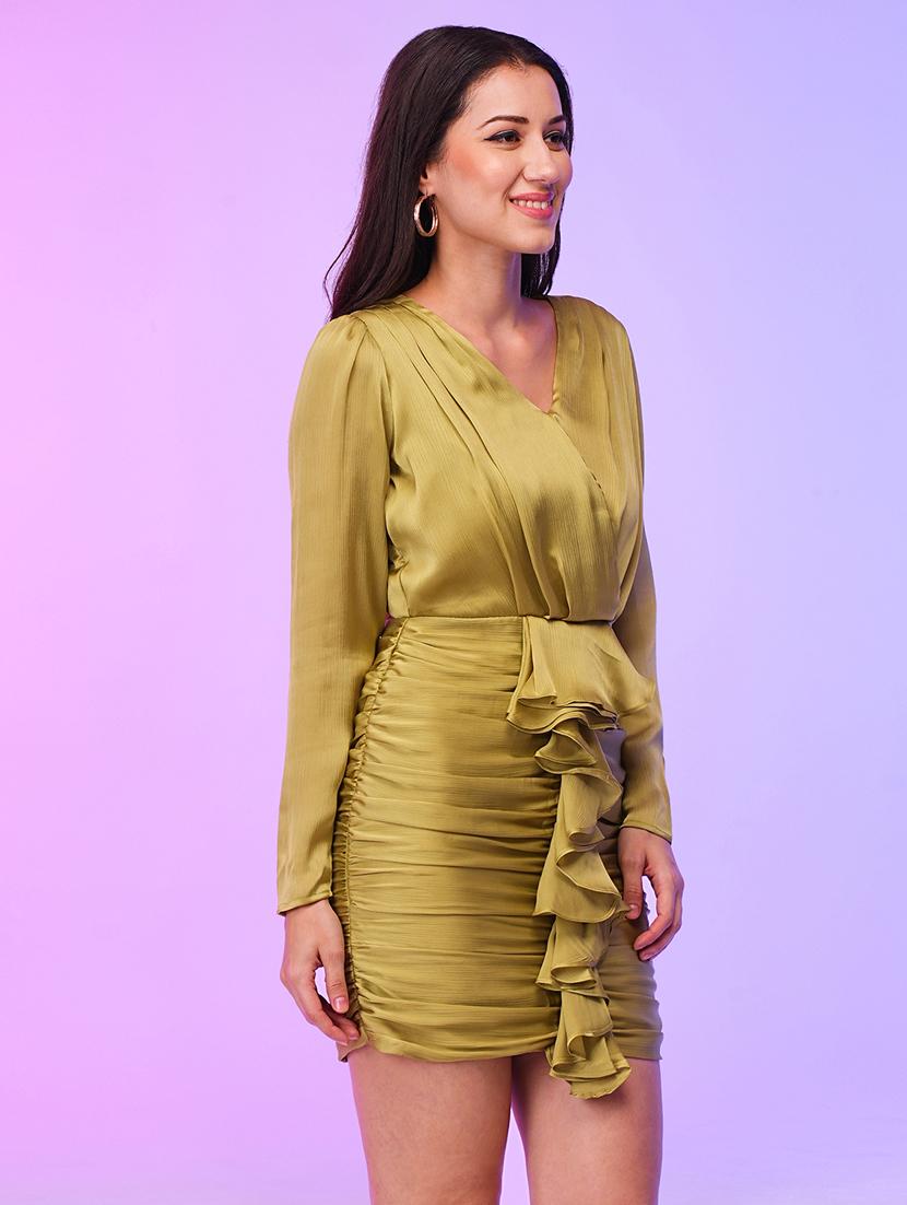 women solid puff sleeves bodycon dress - 21116287 - Zoom Image - 0