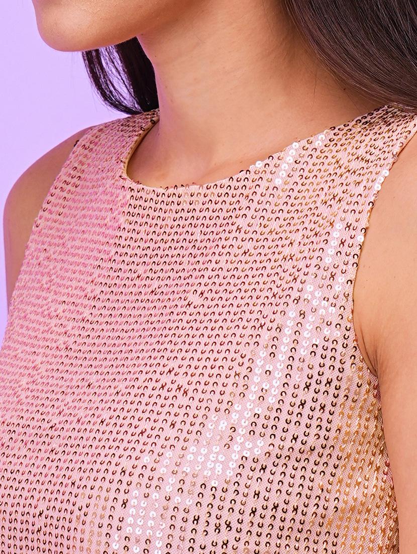 globus women rose gold round neck sequinned party top - 21116290 - Standard Image - 4