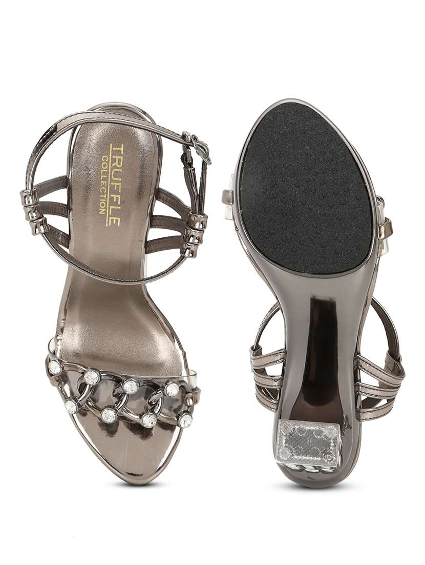 silver patent leather ankle strap sandals - 21116377 - Standard Image - 4