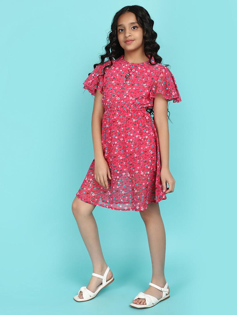 girl printed flutter sleeves frock - 21128333 - Standard Image - 1