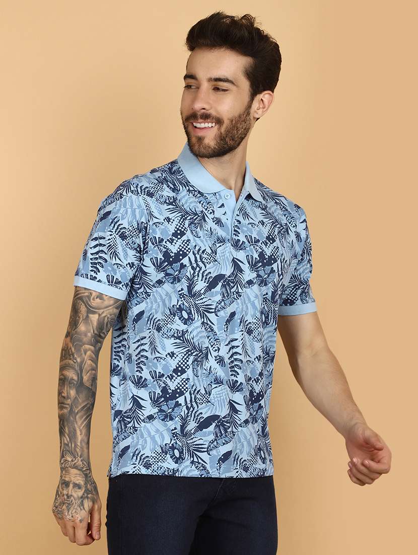 light blue cotton all over print t-shirt - 21128351 -  Standard Image - 1