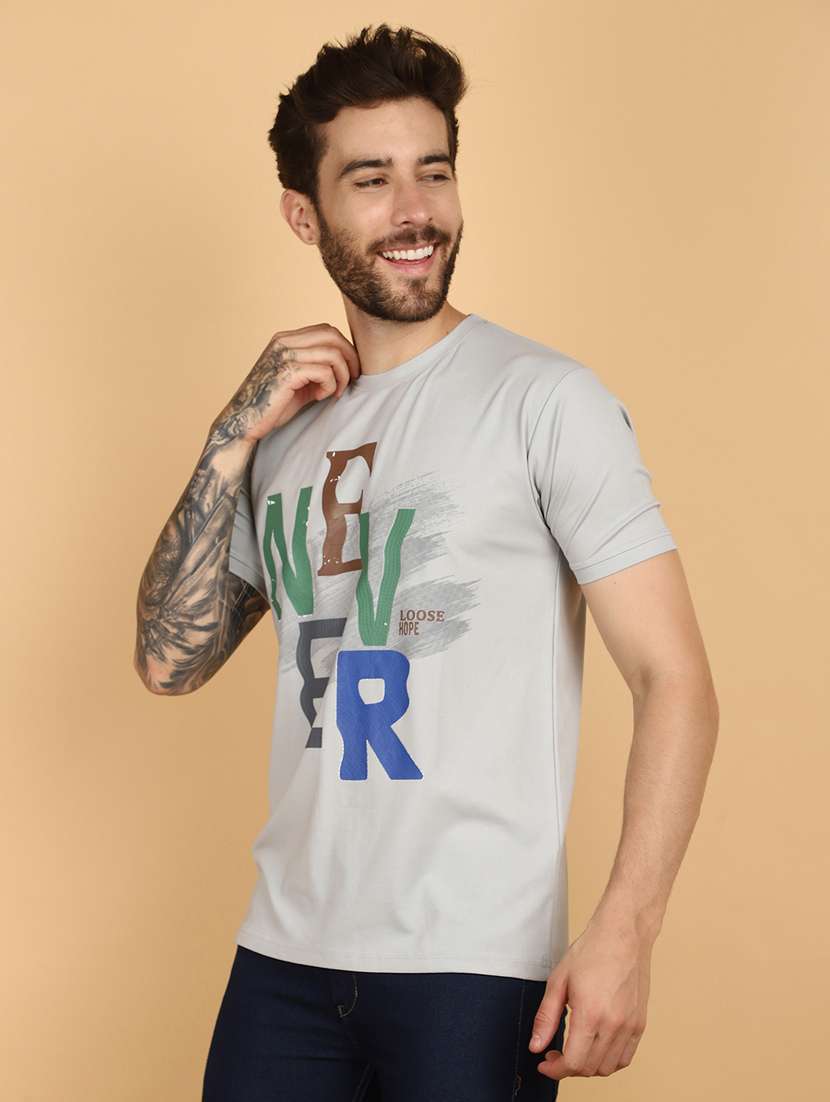 grey cotton front printed t-shirt - 21128422 -  Standard Image - 1