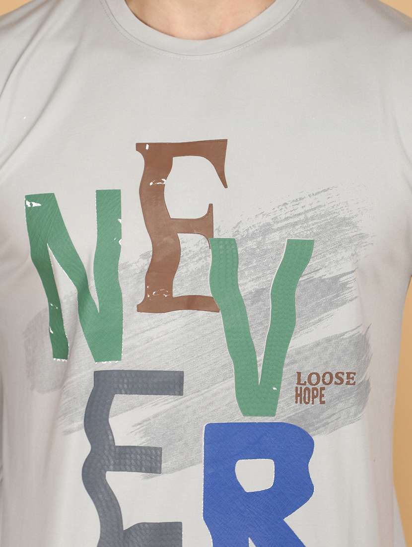 grey cotton front printed t-shirt - 21128422 -  Standard Image - 4