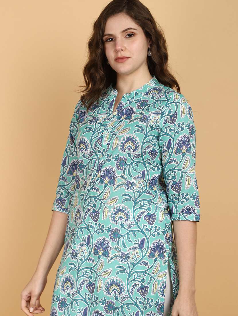 Women Printed Mandrain Neck Straight Kurta - 21128479 -  Standard Image - 4