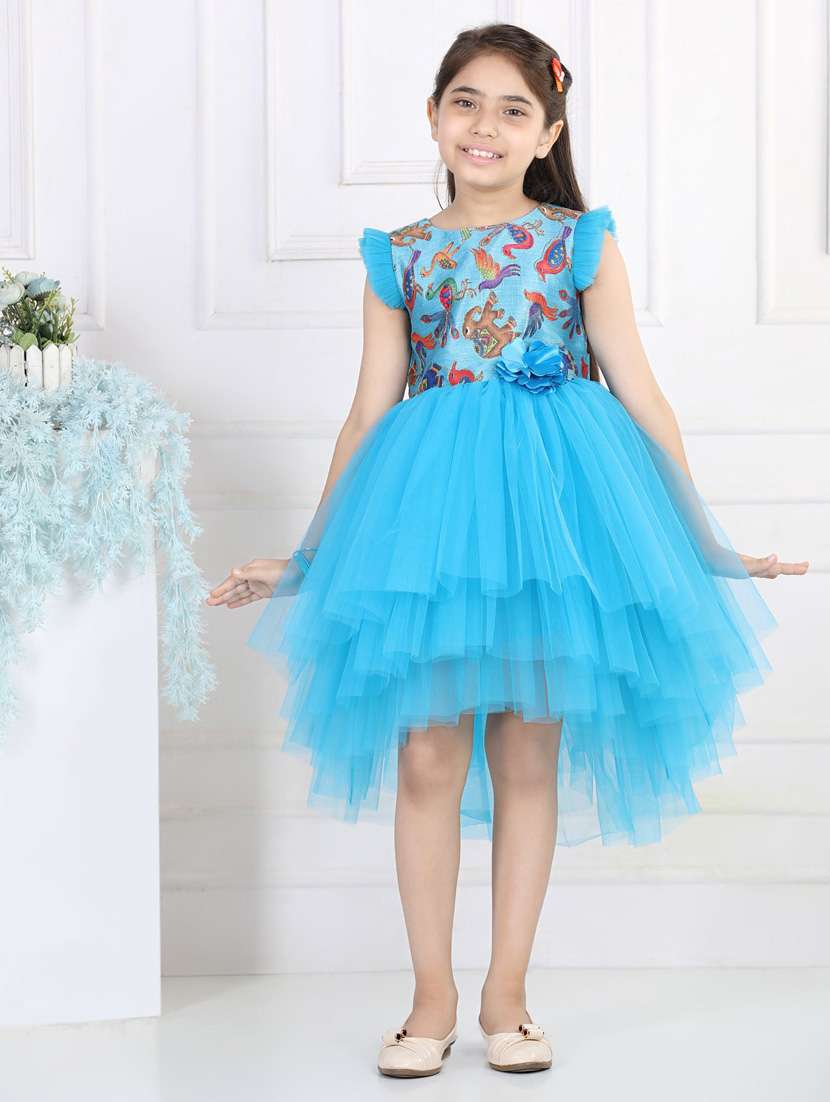 light blue net girls round neck net frock - 21128526 - Standard Image - 1