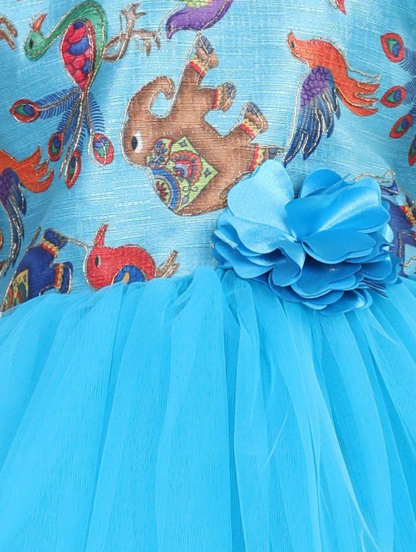 light blue net girls round neck net frock - 21128526 - Standard Image - 4