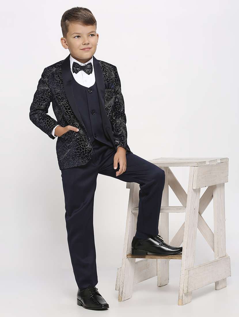boys navy blue cotton blend suit sets 