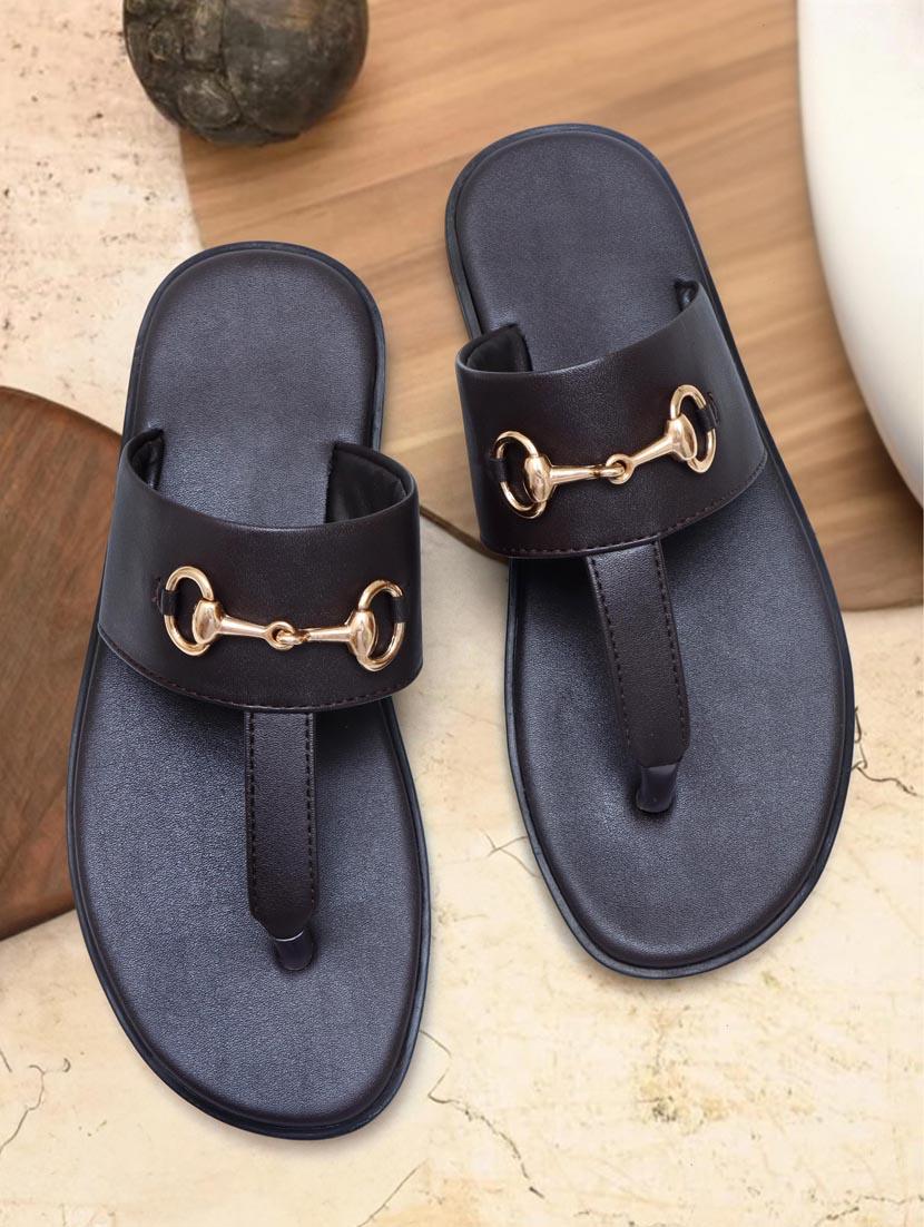brown leatherette toe separator slippers - 21128672 - Zoom Image - 0