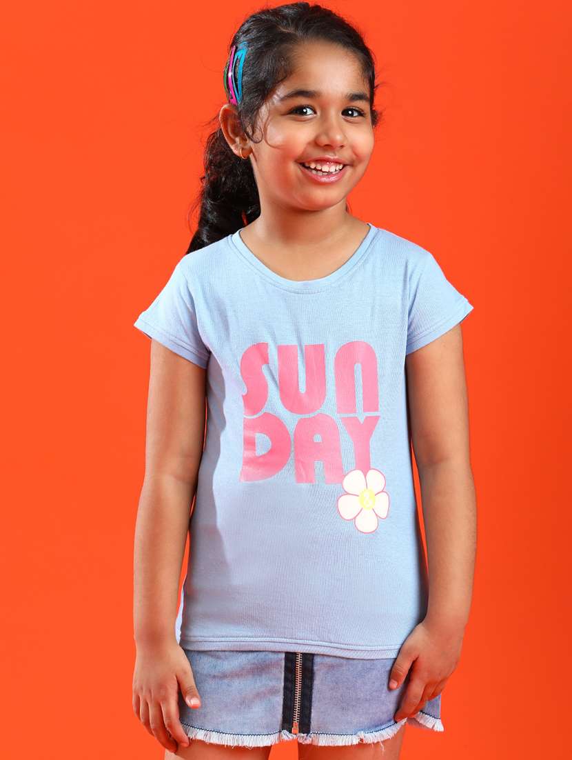 girls round neck front printed tees 