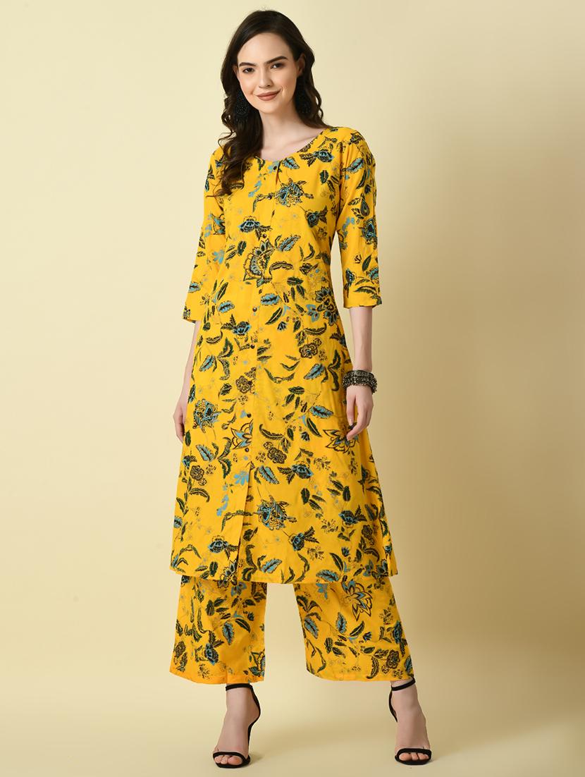 women yellow floral printed kurta & palazzo set - 21128984 - Standard Image - 1