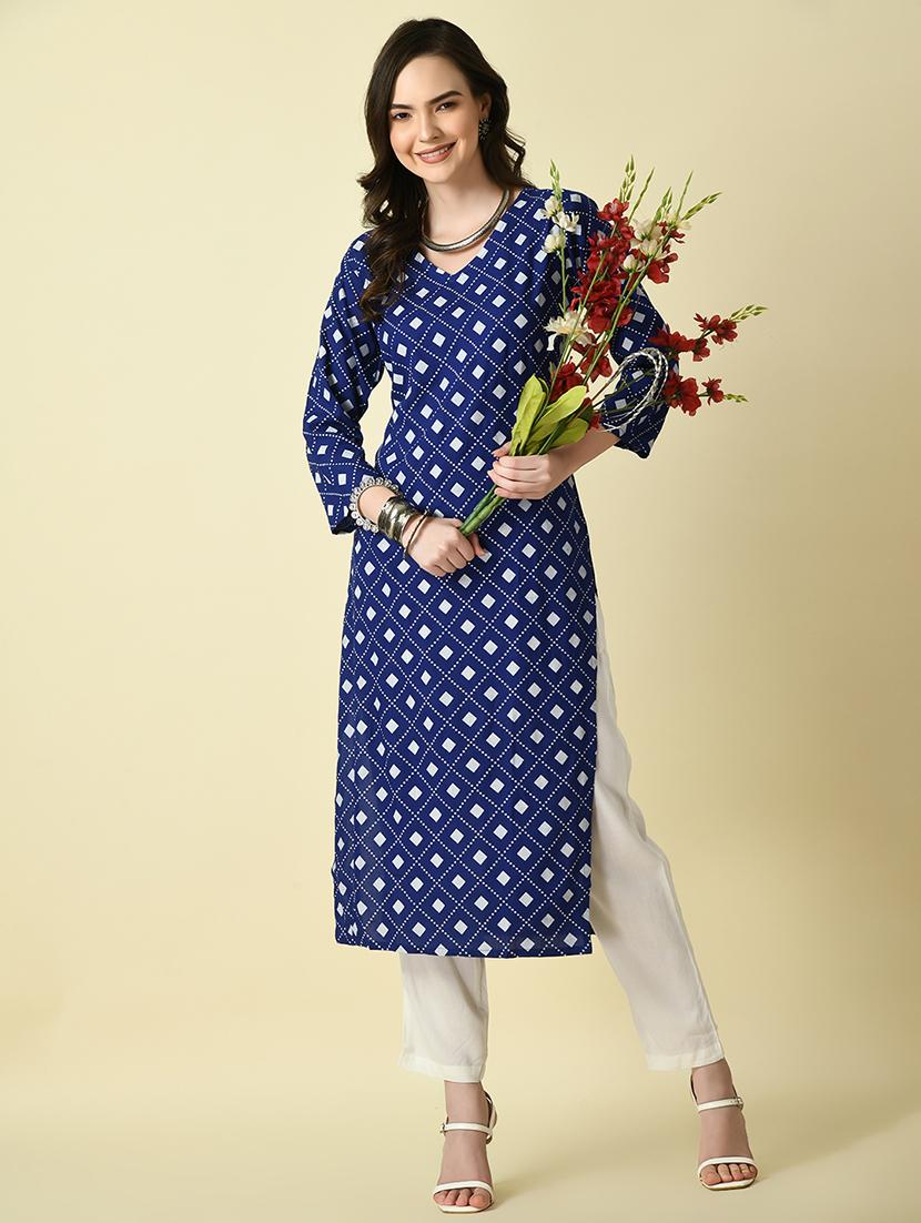 women blue printed viscose kurta - 21129002 - Standard Image - 1