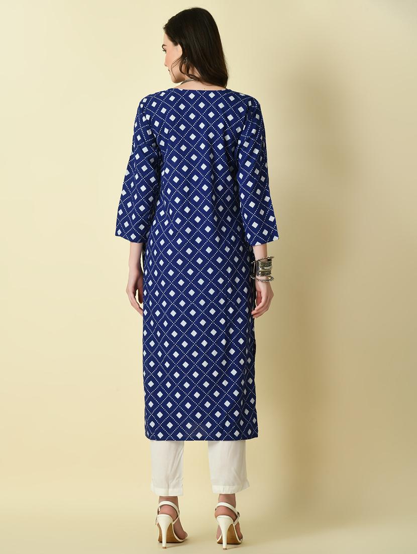women blue printed viscose kurta - 21129002 - Standard Image - 4