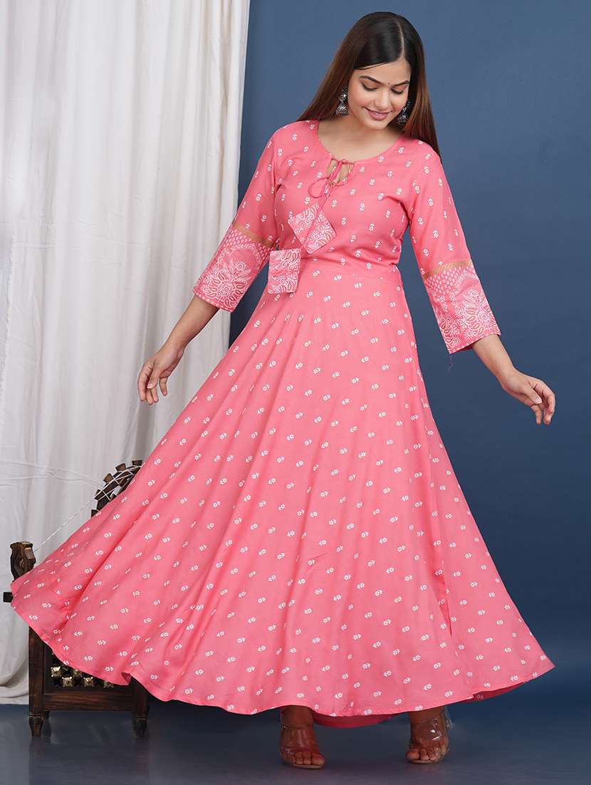 pink viscose flared long kurta - 21129011 -  Standard Image - 1