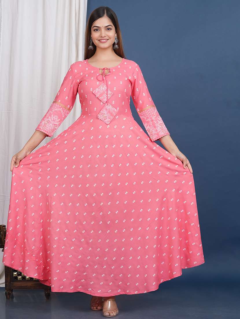 pink viscose flared long kurta - 21129011 -  Standard Image - 4