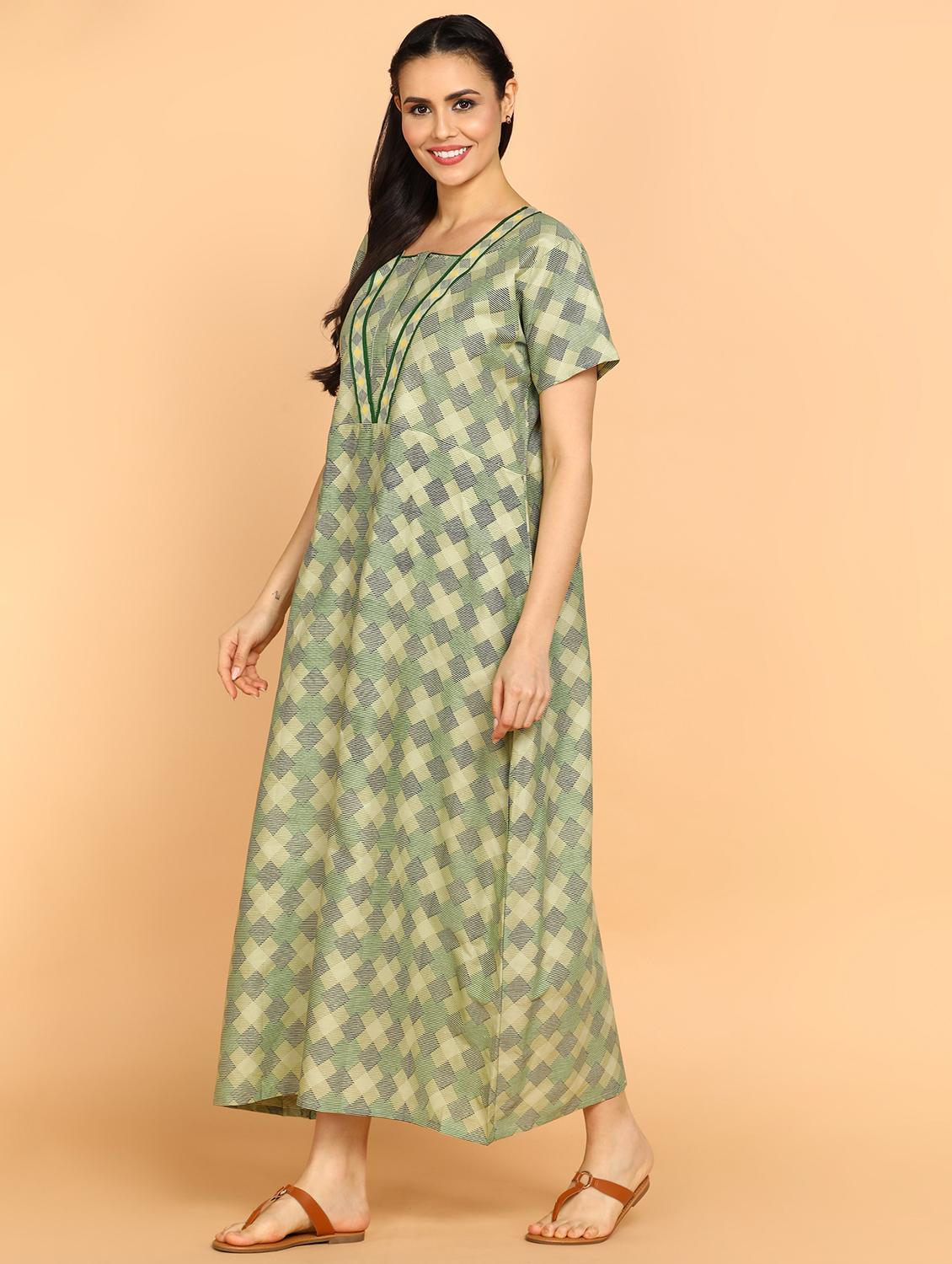 women green printed cotton nighty  - 21129918 -  Standard Image - 1