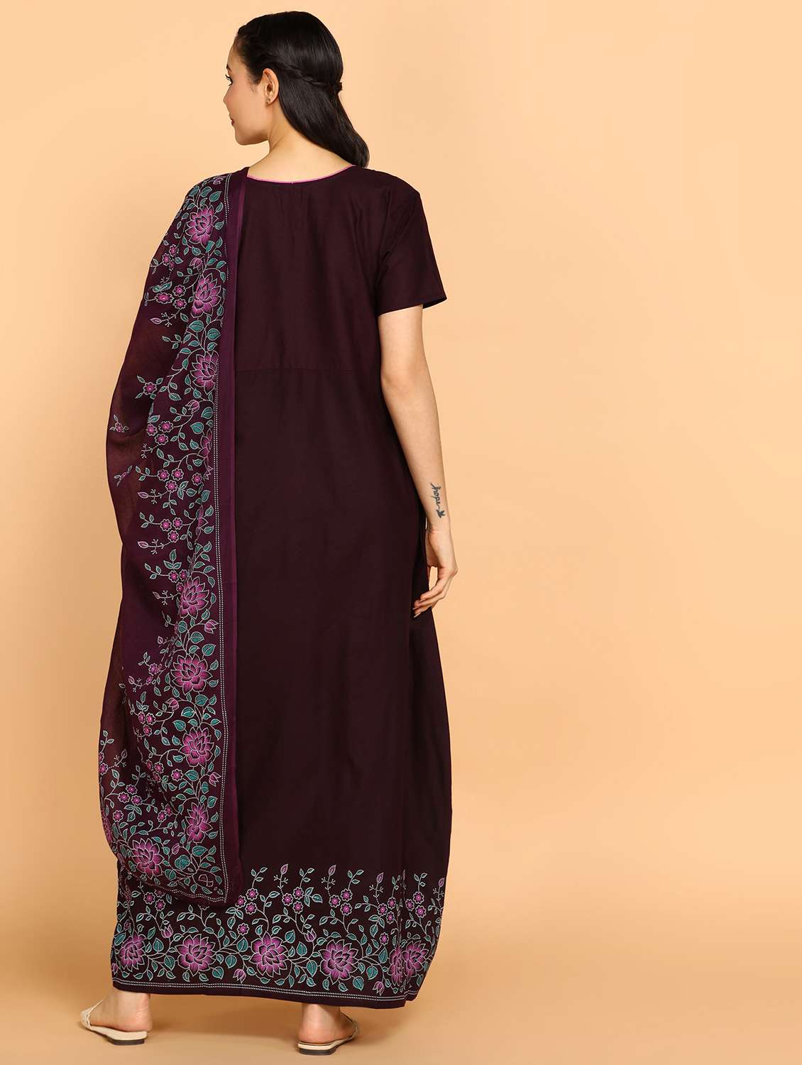 women burgundy printed cotton nighty  - 21129945 -  Standard Image - 1