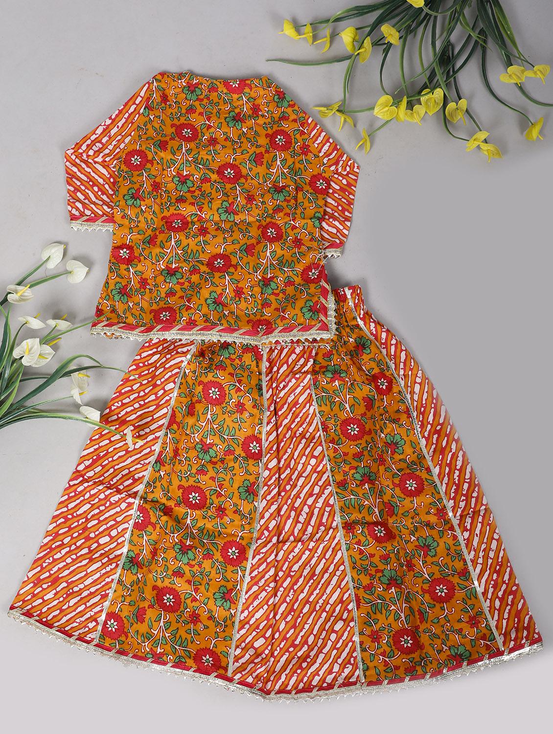 girls printed cotton kurta skirt set - 21130122 - Standard Image - 1