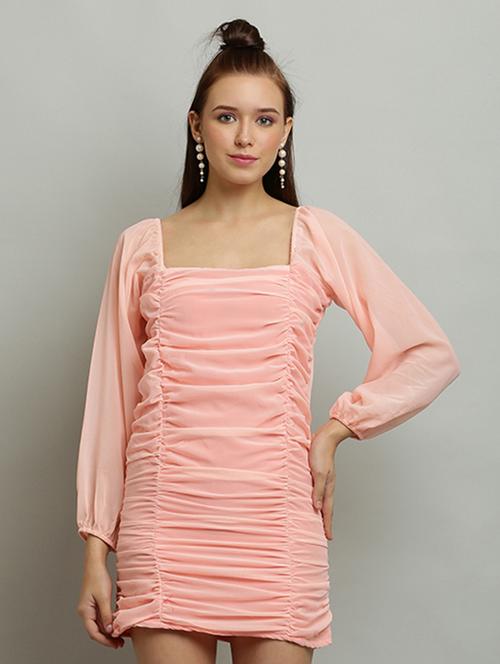 women solid ruched bodycon dress - 21130172 - Standard Image - 0