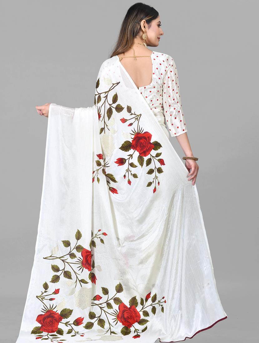white chiffon printed saree with blouse - 21130234 -  Standard Image - 1