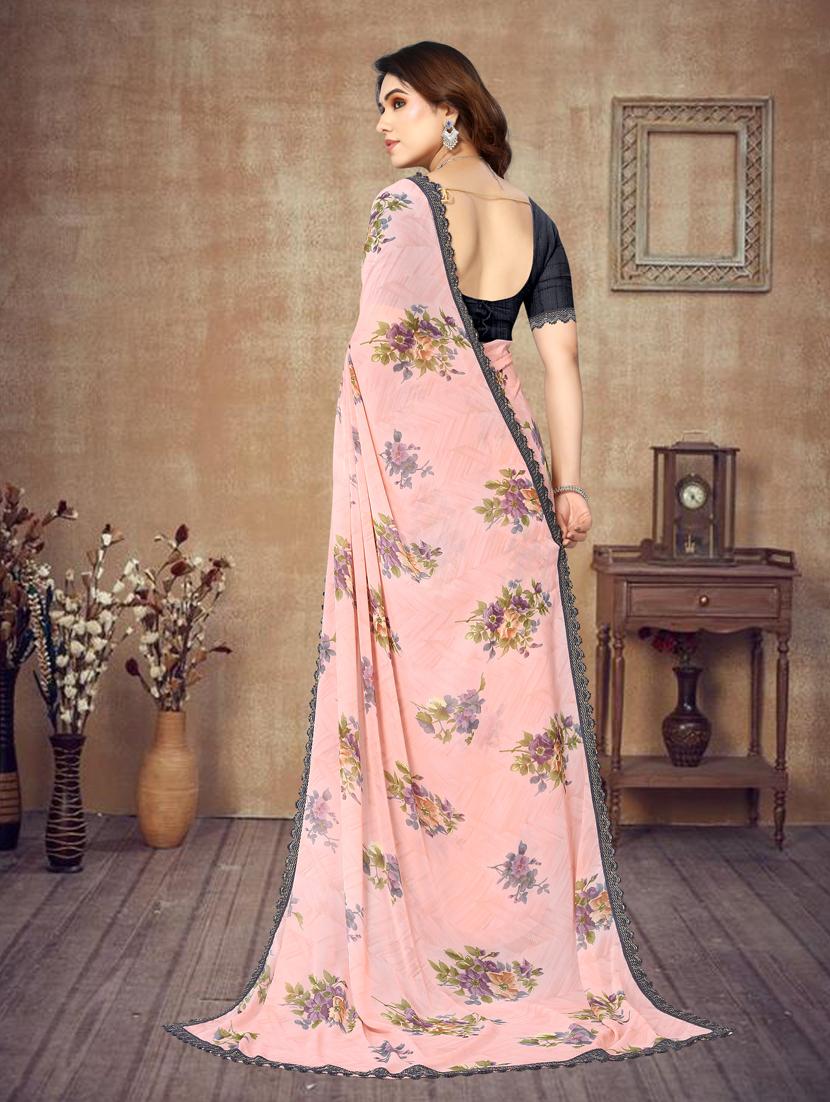 women pink floral printed georgette saree with blouse - 21130251 -  Standard Image - 1