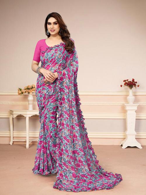 women printed saree with blouse - 21130257 - Standard Image - 0