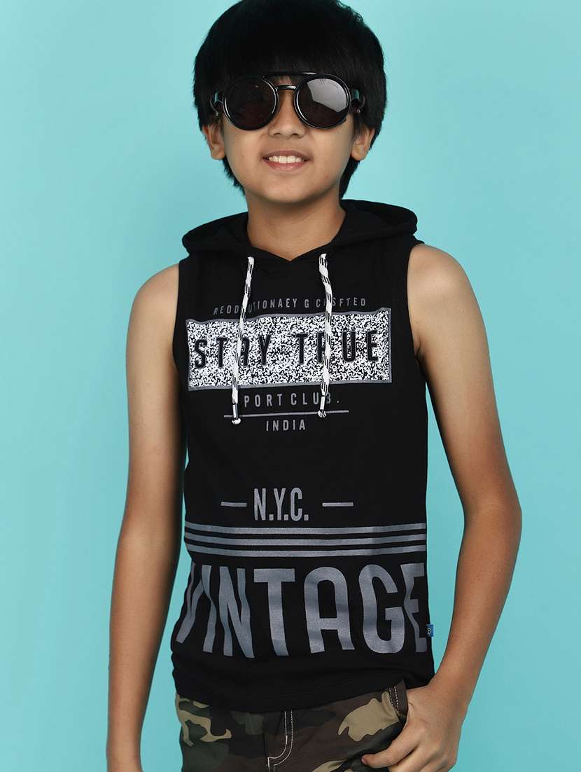 boys hooded printed vest - 21130426 -  Standard Image - 1