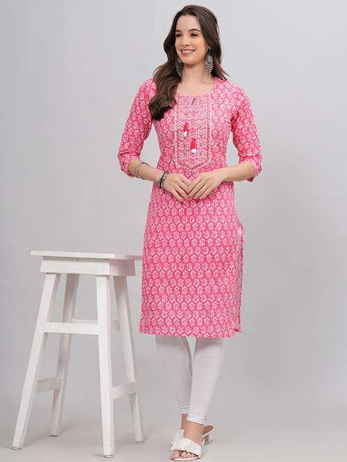 women three quarter sleeve straight kurta - 21130635 -  Standard Image - 0