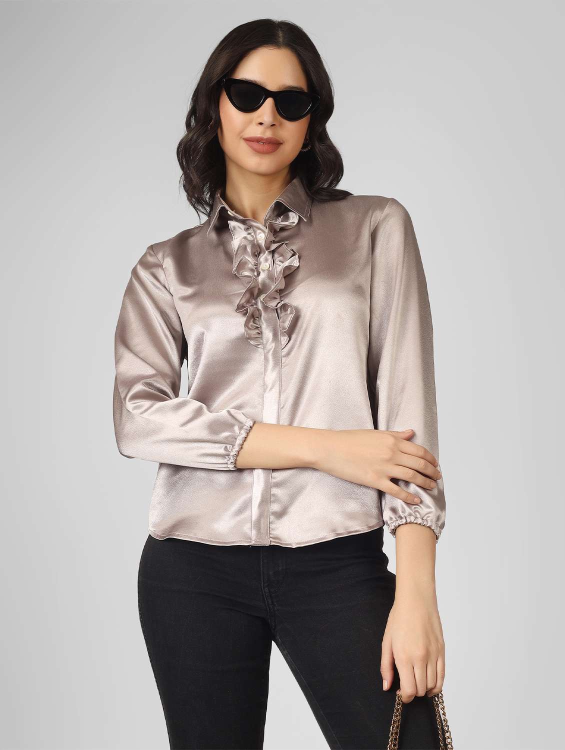 womene solid collared top - 21130674 - Zoom Image - 0