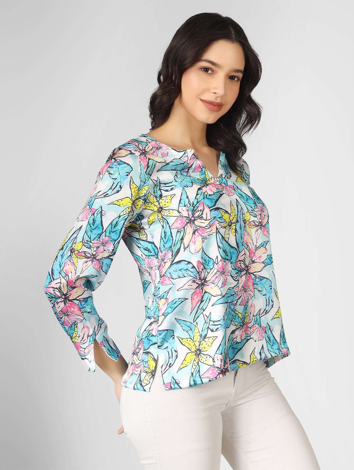 women floral print nitch neck top - 21130675 - Zoom Image - 0