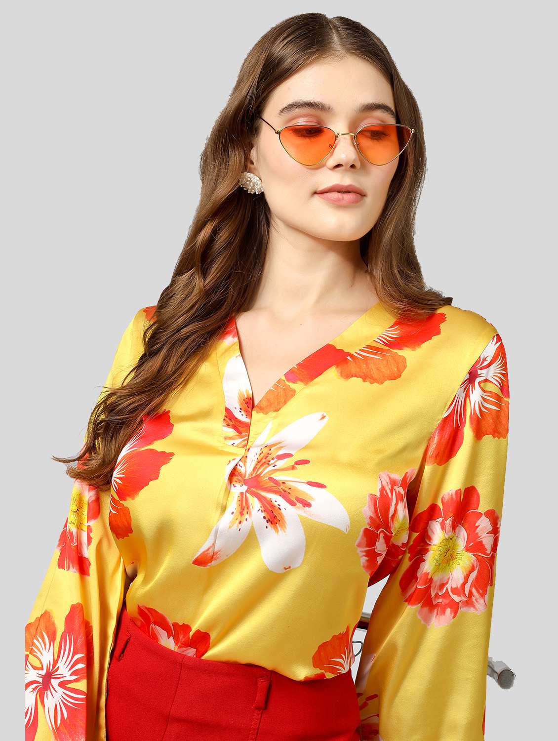 yellow satin straight top - 21130684 - Standard Image - 1