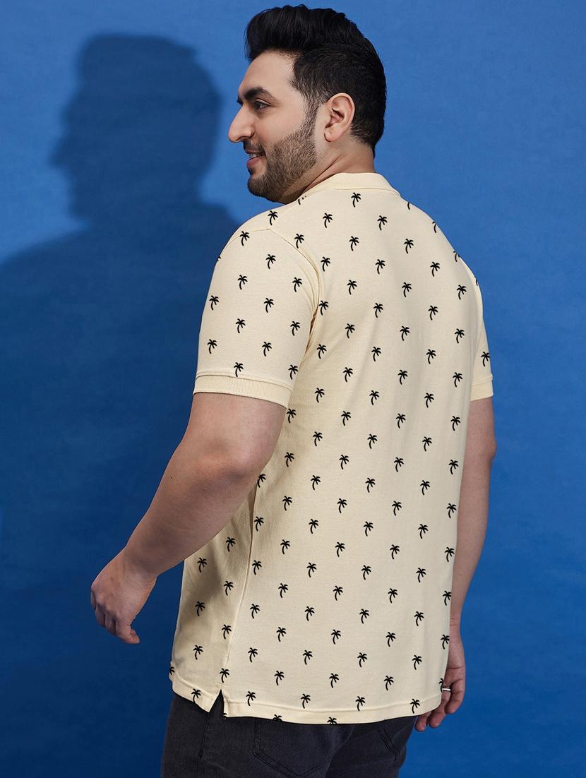 men beige printed plus size polo t-shirt - 21130892 -  Standard Image - 1