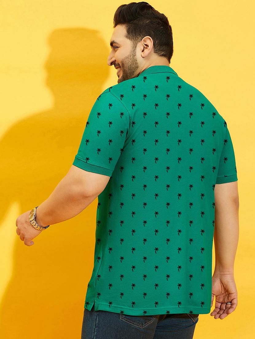 men green printed plus size polo t-shirt - 21130896 - Standard Image - 1