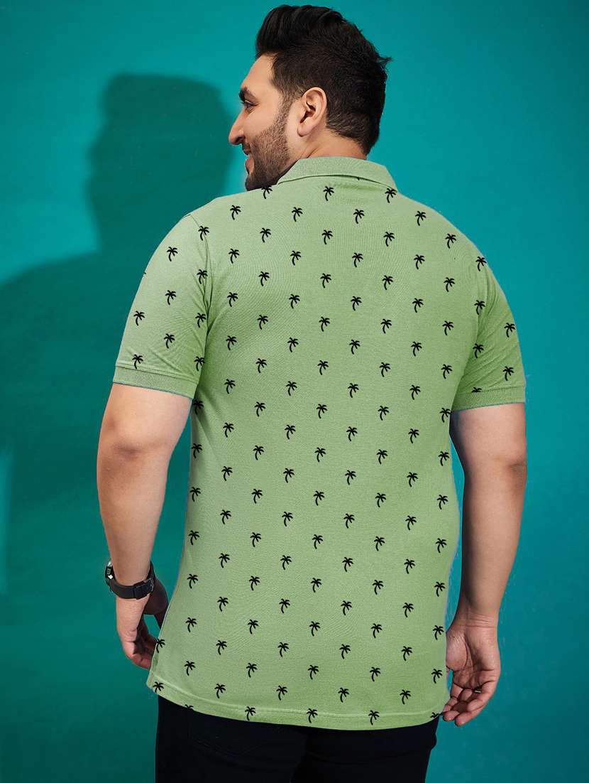 men green printed plus size polo t-shirt - 21130897 - Standard Image - 1