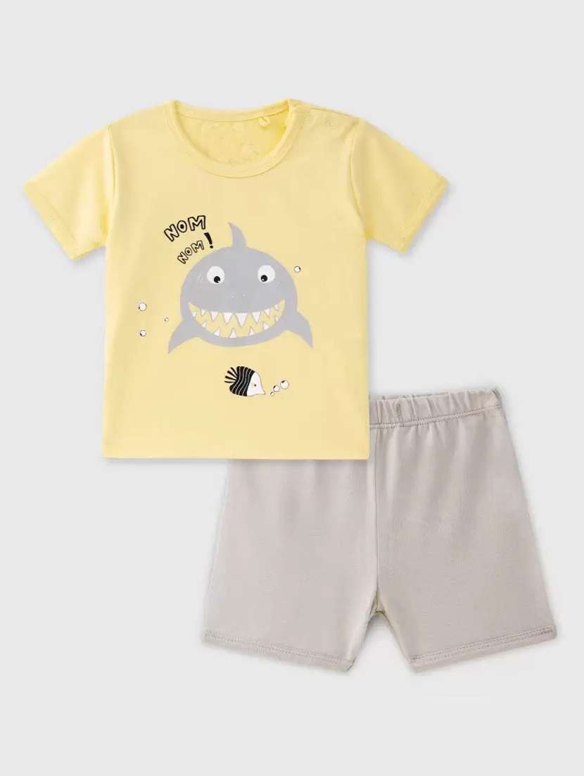 kids round neck printed shorts set