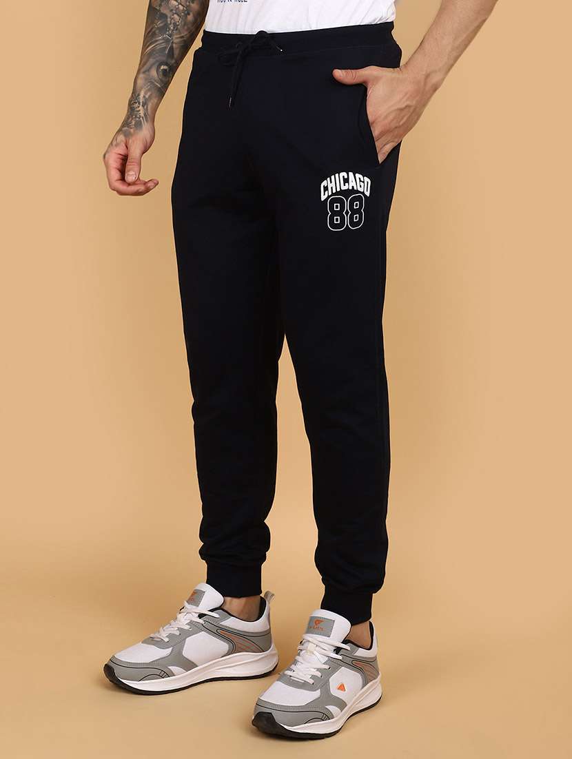 men balck placement print mid rise jogger - 21130957 -  Standard Image - 1