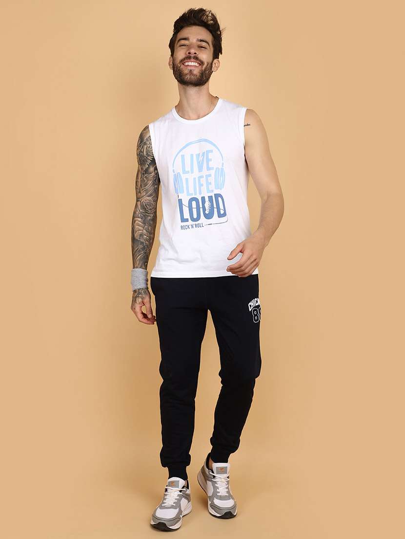 men balck placement print mid rise jogger - 21130957 -  Standard Image - 4