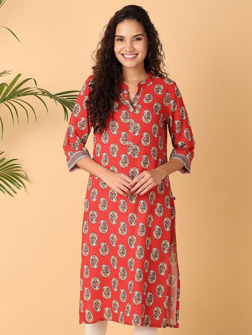 women three quarter sleeve straight kurta - 21130963 - Standard Image - 0