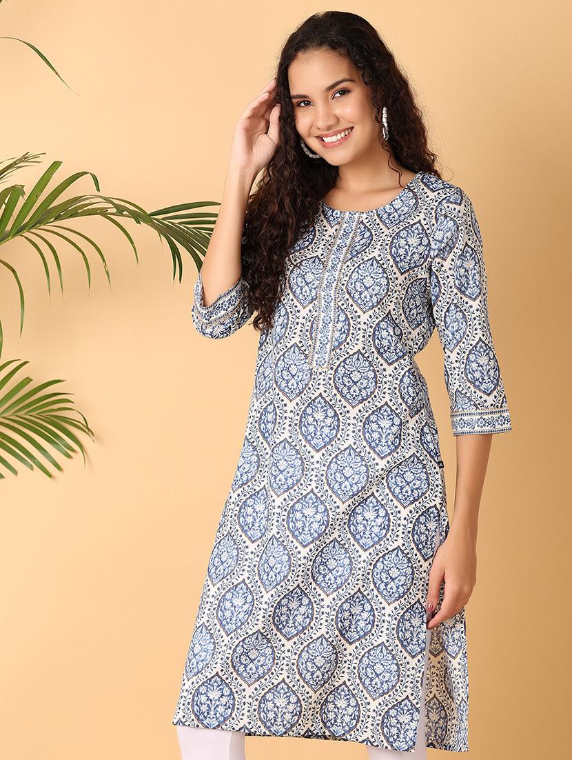 women three quarter sleeve straight kurta - 21130965 -  Standard Image - 1