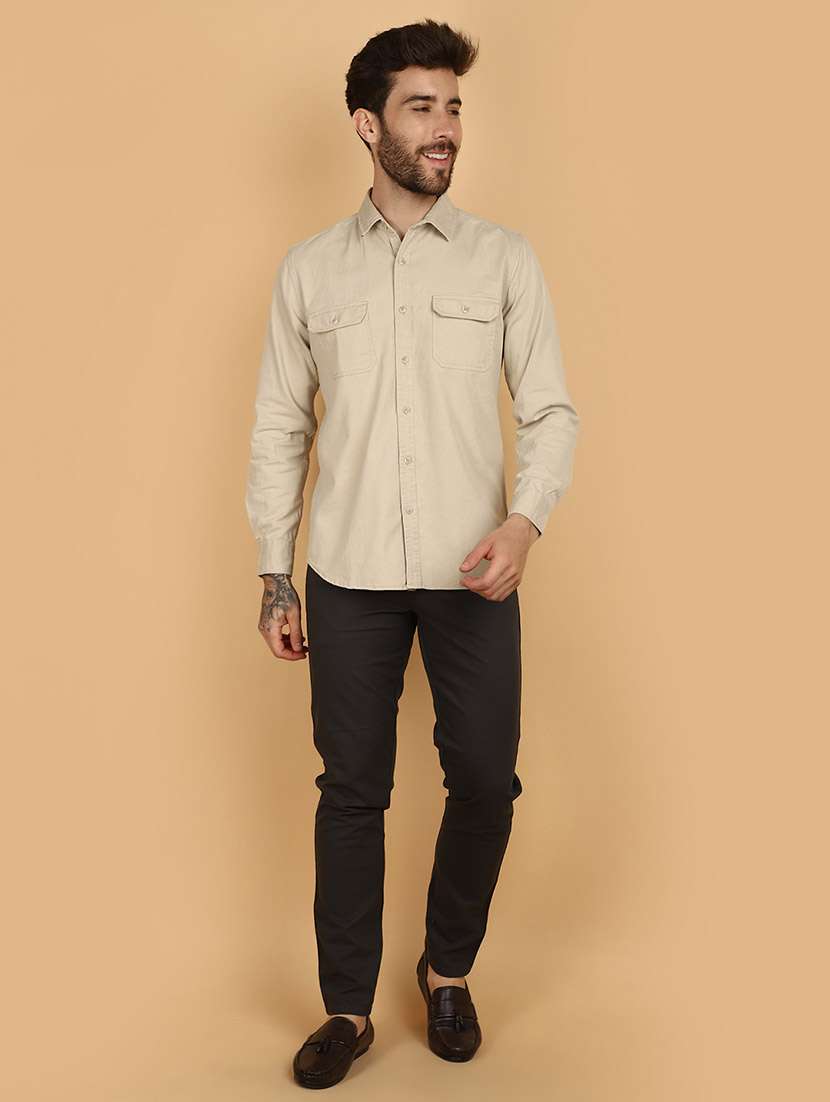 men beige regular fit collared casual shirt - 21131019 -  Standard Image - 4