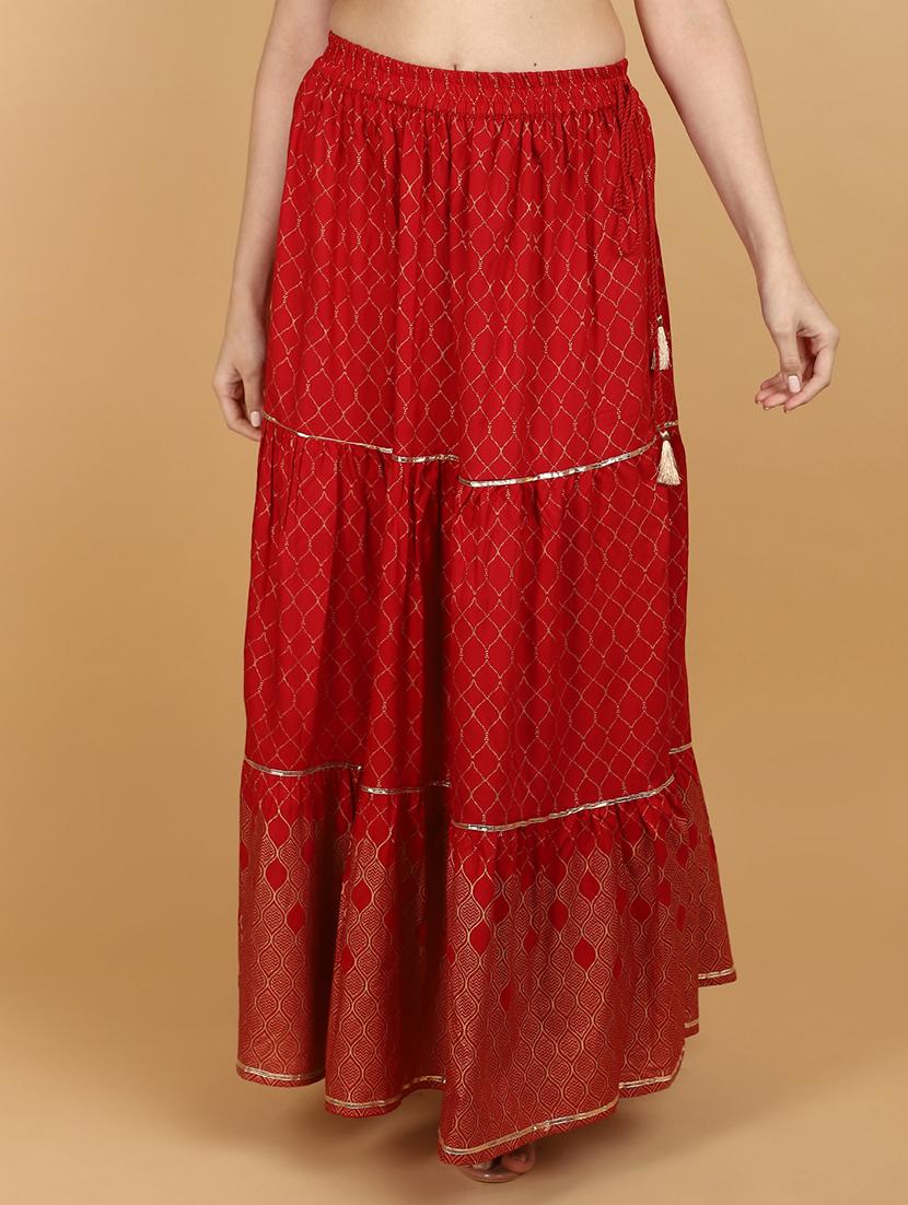 red rayon flared skirt - 21131028 - Zoom Image - 0