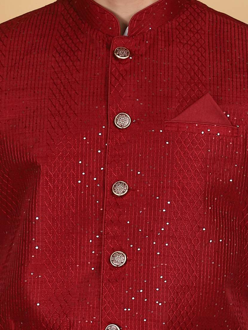 red solid with work nehru jacket - 21131063 -  Standard Image - 6