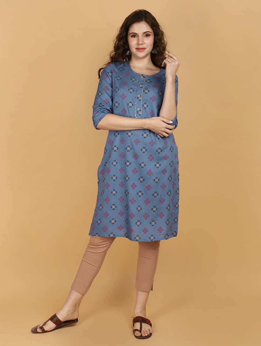 women three quarter sleeve straight kurta - 21131064 -  Standard Image - 4