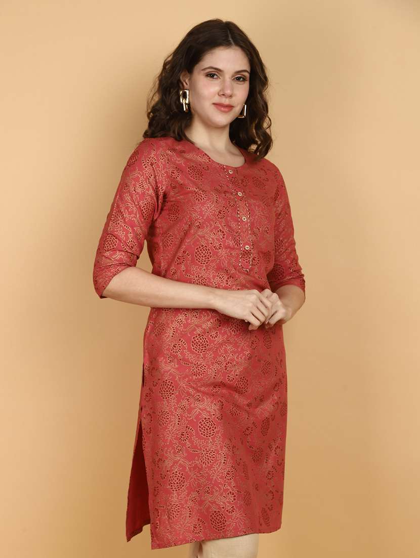 women three quarter sleeve straight kurta - 21131065 - Standard Image - 1