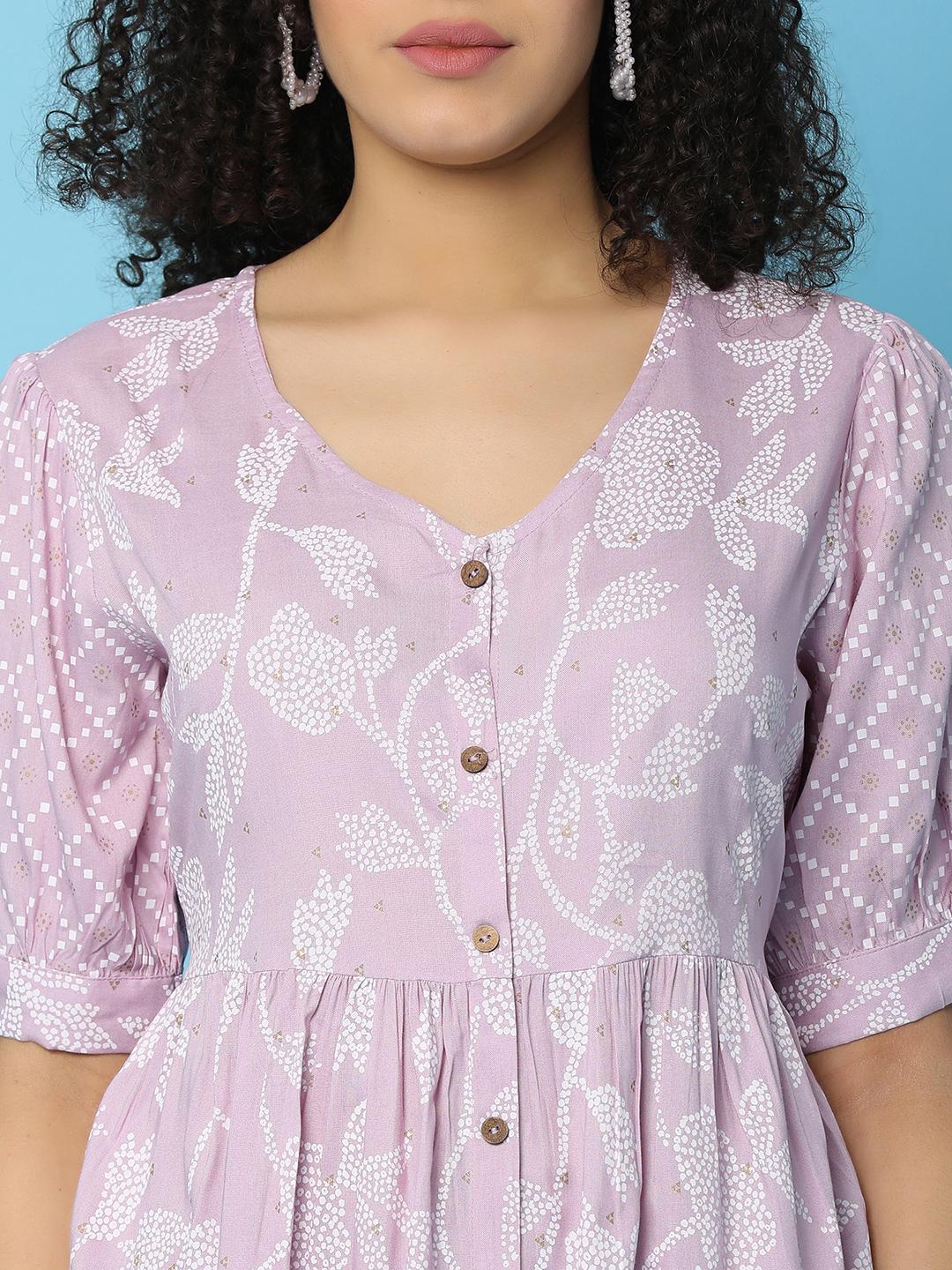 lavender rayon ethnic dress - 21131086 -  Standard Image - 1