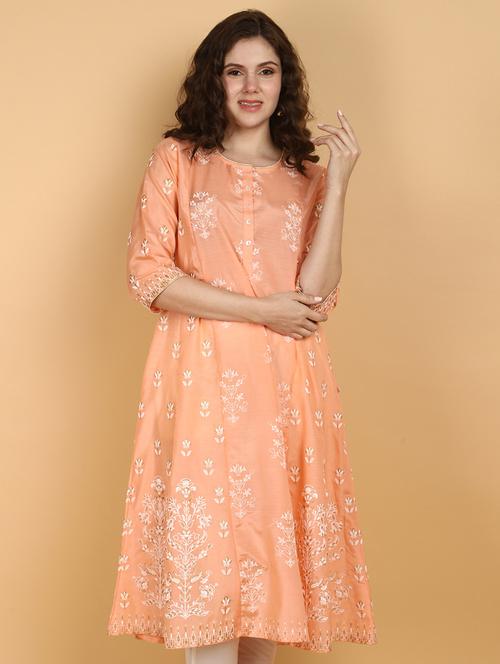 orange cotton anarkali kurta - 21131201 - Standard Image - 0